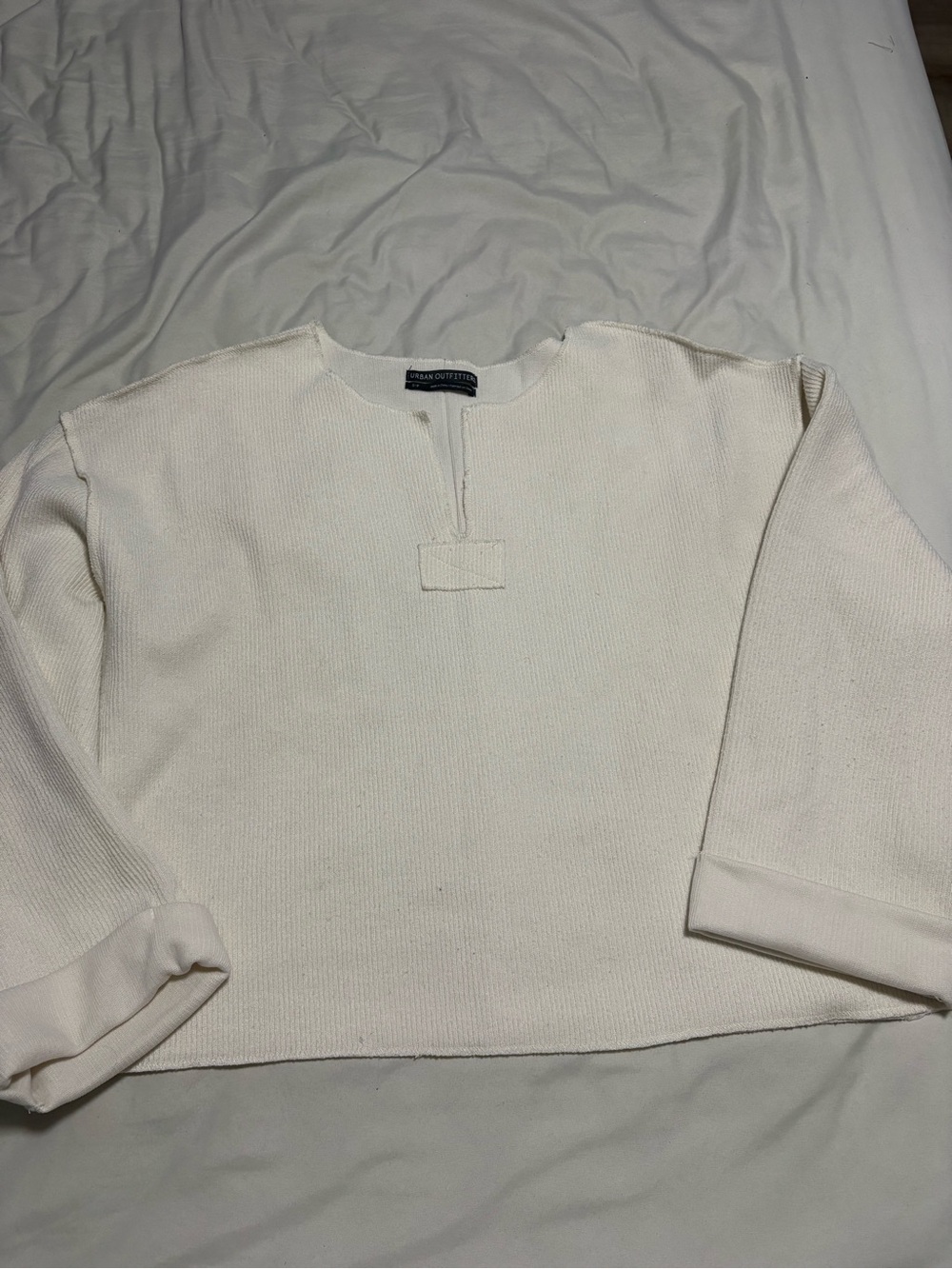 Urban Outfitters Cream Long Sleeve Notch-Neck Knit Top